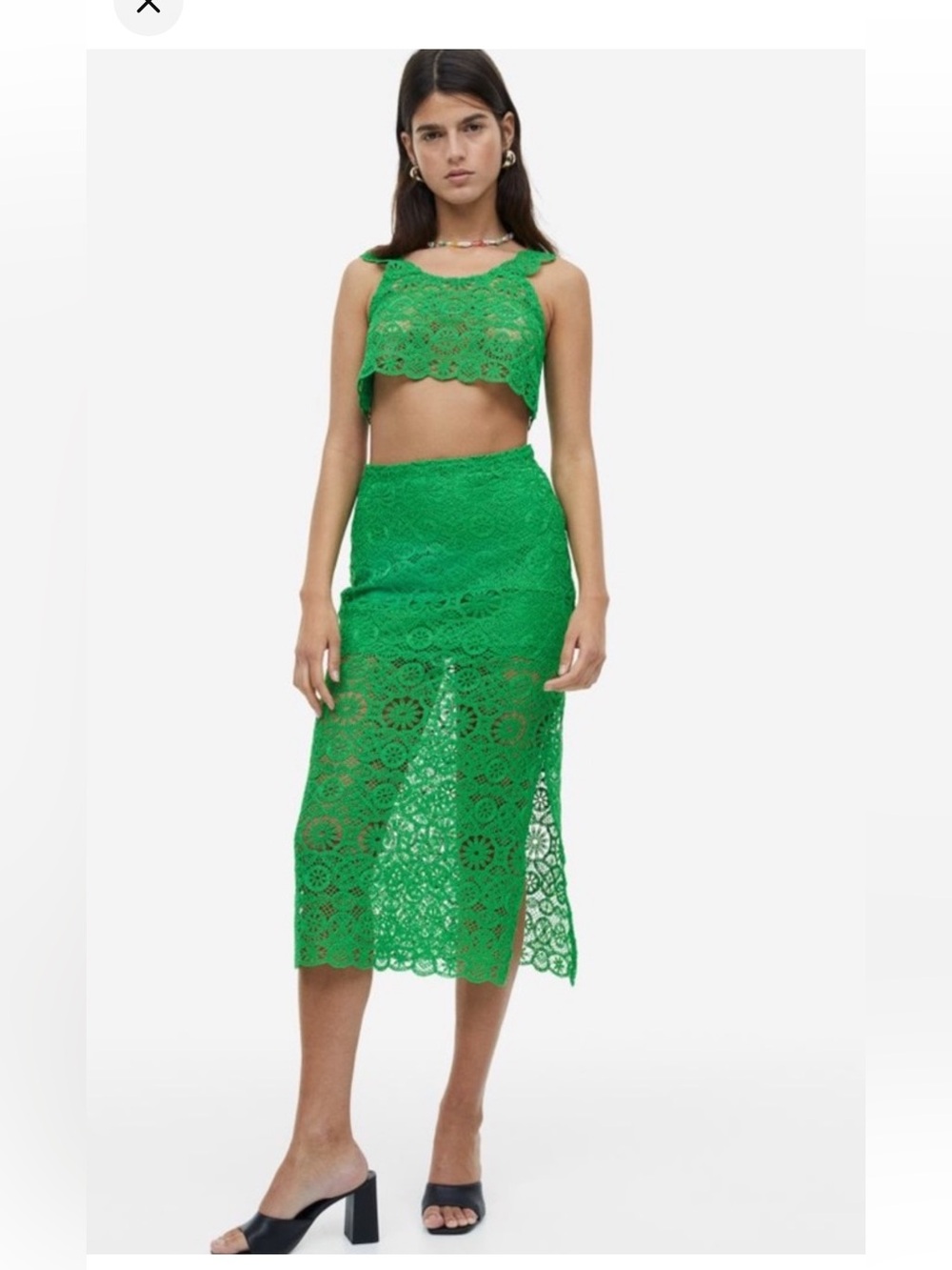 H&M Bright Green Crochet Top and Skirt Set